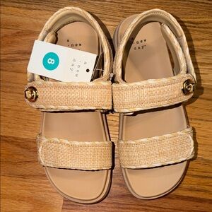 a new day Tan Braided Strap Sandals with Gold Accent